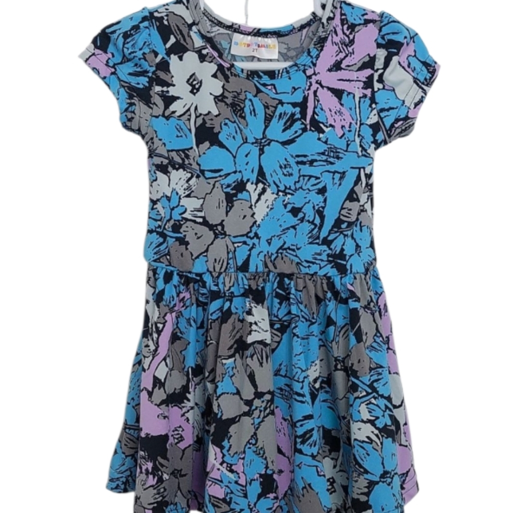 Dot Dot Smile Tropical Midnight Cap Dress Girls Size 2T Toddler Blue Gray Purple